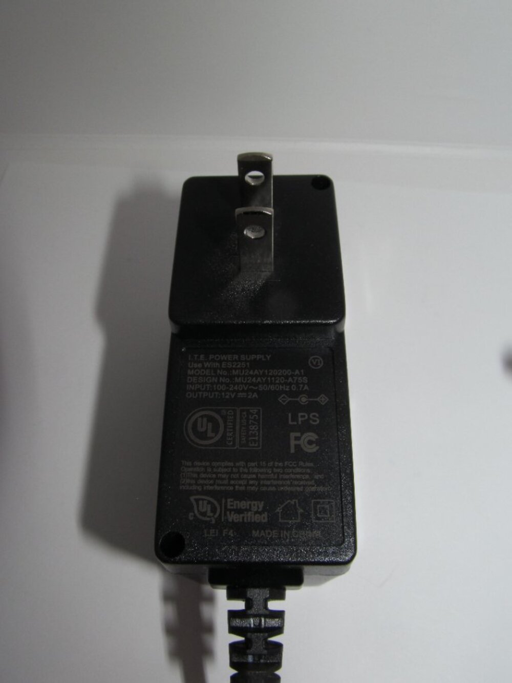ITE Power Supply AC Adapter ES2251 Spectrum Hitron Modem MU24AY120200-A1 12V 2A